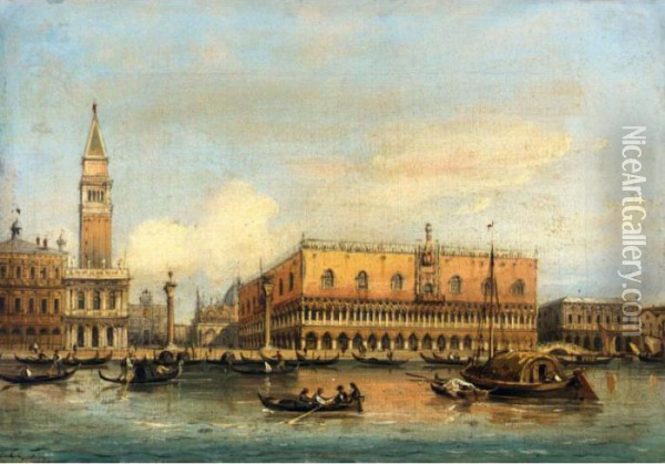 Gondolas Before The Doge's Palace, Venice Oil Painting - Carlo Grubacs