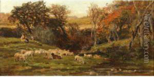 Paturage Presdu Ruisseau Oil Painting - Henri-Arthur Bonnefoy