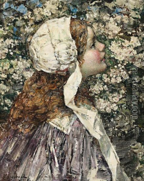 Girl In Spring Blossoms Oil Painting - Edward Atkinson Hornel