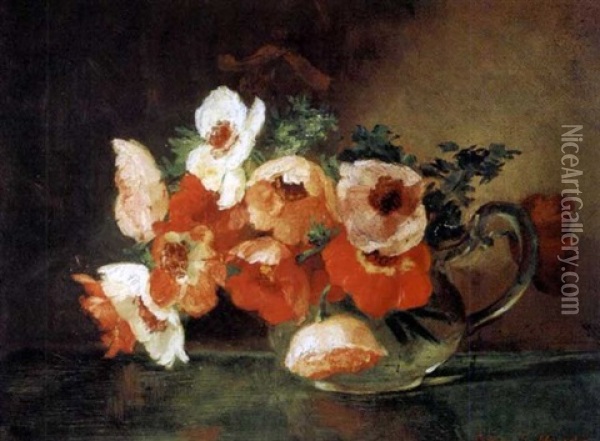 Anemones In A Glass Pitcher Oil Painting - Anna Eliza Hardy
