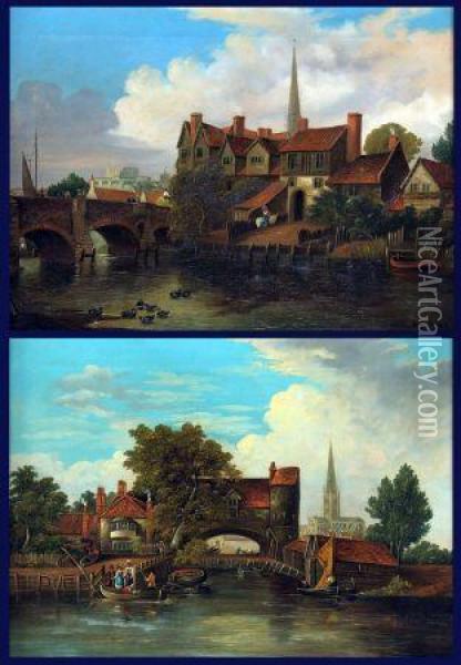 Bishops Bridge And Pulls Ferry Oil Painting - Henry Bright