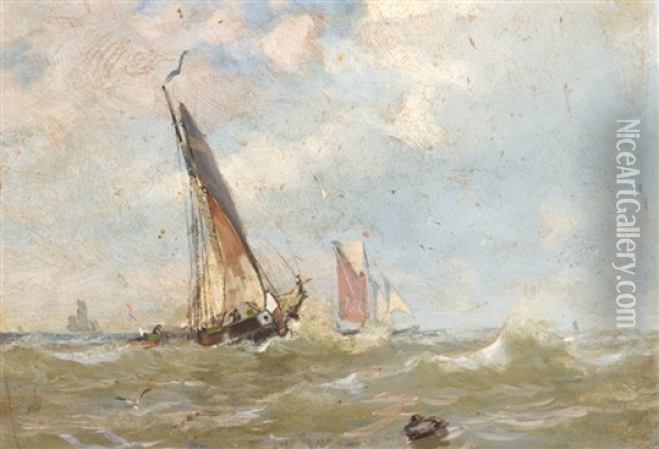 Segelboote In Sturmischer See Oil Painting - Eugen Kampf