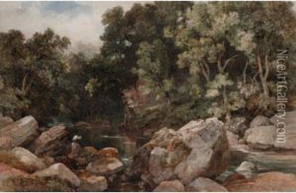 Fishing Pool, North Wales Oil Painting - William James Bennett