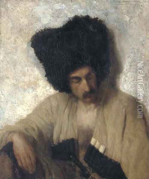 A Caucasian in a papakha Oil Painting - Russian School