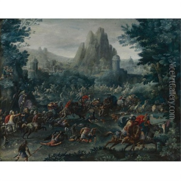 Battle Scene With A Mountainous Landscape Beyond Oil Painting - Frans Francken the Elder