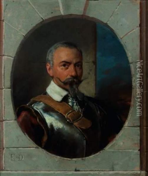 Autoportrait En Medaillon Oil Painting - Eugene Deveria