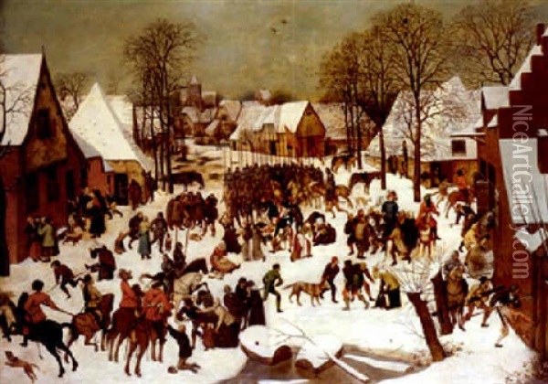 Winter Landscape With The Massacre Of The Innocents Oil Painting - Pieter Brueghel the Younger