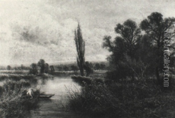 River Landscape With Figure Oil Painting - Henry H. Parker