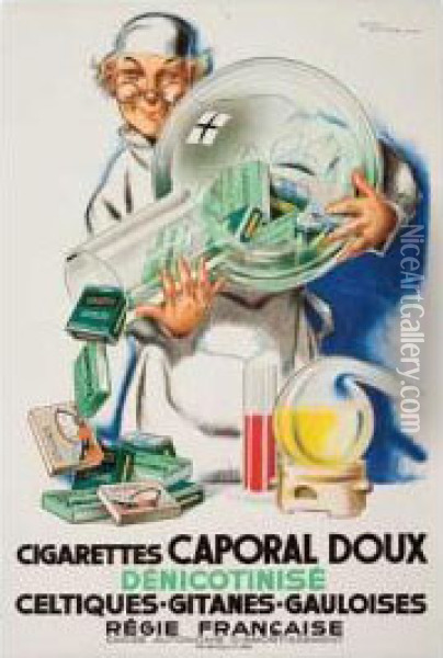 Cigarettes Caporal Doux. Circa 1930. Oil Painting - Rene Vincent