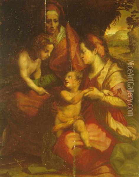 The Madonna And Child With Saints Anne And John The Baptist Oil Painting - Andrea Del Sarto