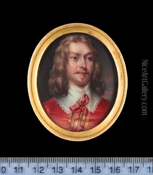 Sir Charles Lucas, Wearing Pink Silk Doublet Trimmed With Gold Braid And Held With Pink Ribbon Bows And White Lace Trimmed Collar Oil Painting - Henry-Pierce Bone