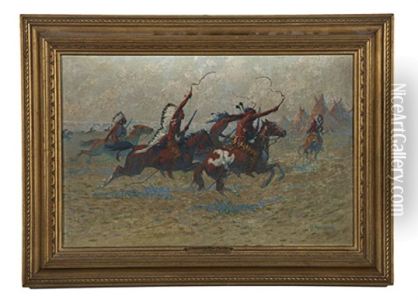 Cheyenne War Party Oil Painting - William Meuttman
