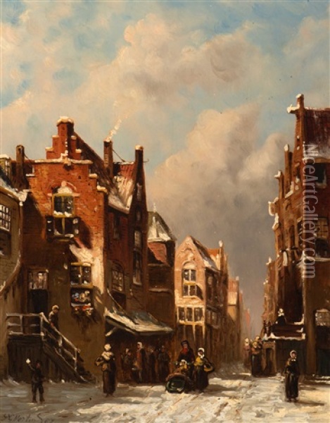 Winter In The Jewish Quarter, Amsterdam Oil Painting - Pieter Gerardus Vertin