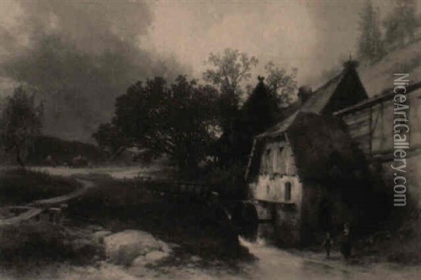 Wassermuhle In Thuringen Oil Painting - Karl Georg Anton Graeb
