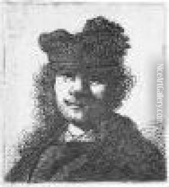 Self Portrait In Cap And Dark Cloak: Bust (b., Holl.6; H.66; Bb.31-12) Oil Painting - Rembrandt Van Rijn