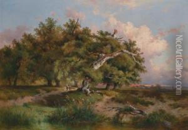 Evening Ambience With Shepherds Under A Gnarled Tree Oil Painting - Dominik Schufried