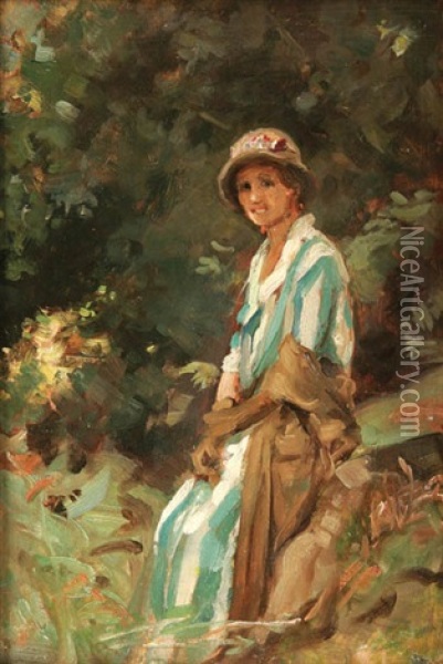 A Rest In The Woods Oil Painting - P(ercy) Harland Fisher