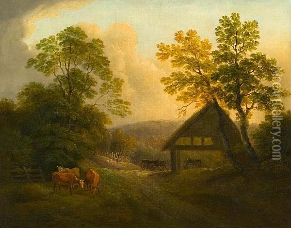 Landscape With Cattle And Barn Oil Painting - Thomas Barker of Bath