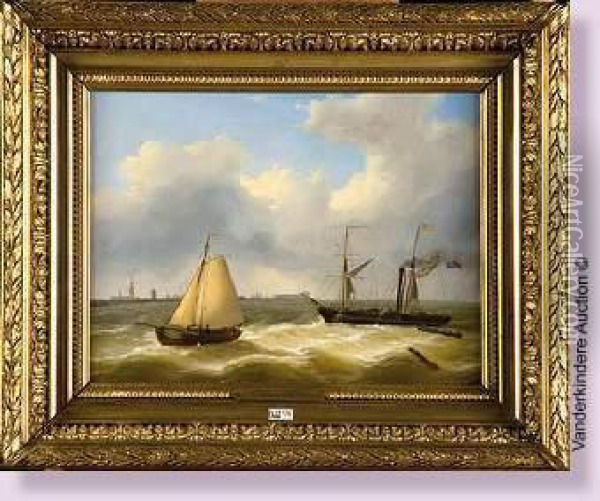 L'arrivee Du Vapeur Au Port Oil Painting - Louis Verboeckhoven