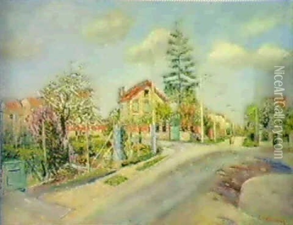 Village En Fleurs Oil Painting - Lucien Adrion