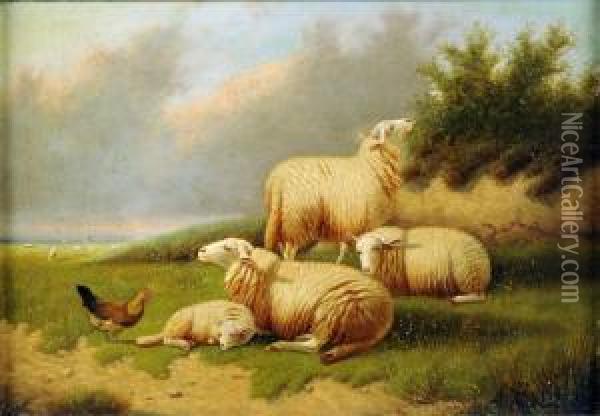 Les Moutons Oil Painting - Joseph Van Dieghem