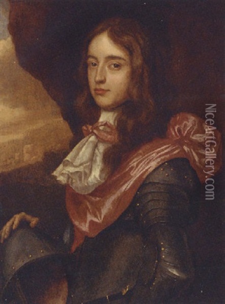 Portait Of A Nobleman In Armour With A Crimson Sash (prince Rupert Palatine?) Oil Painting - Gerrit Van Honthorst