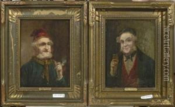 Gegenstucke: Portraits Mann Mit Pfeife Und Mann Mit Glas. Oil Painting - Per I Krafft