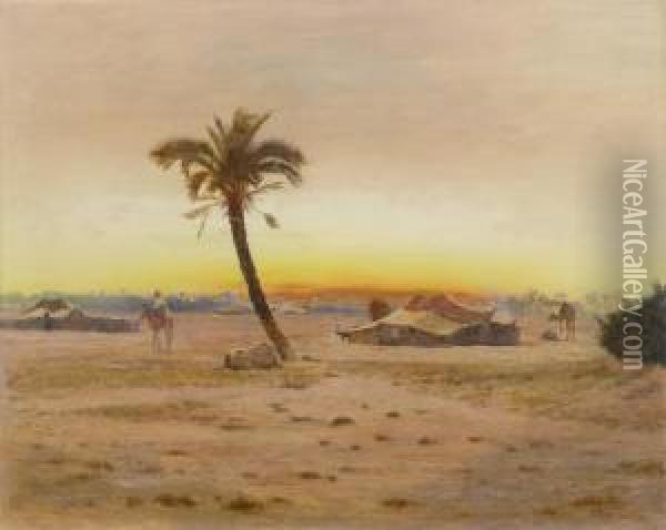 Oasis Near Cairo Oil Painting - Otto Pilny