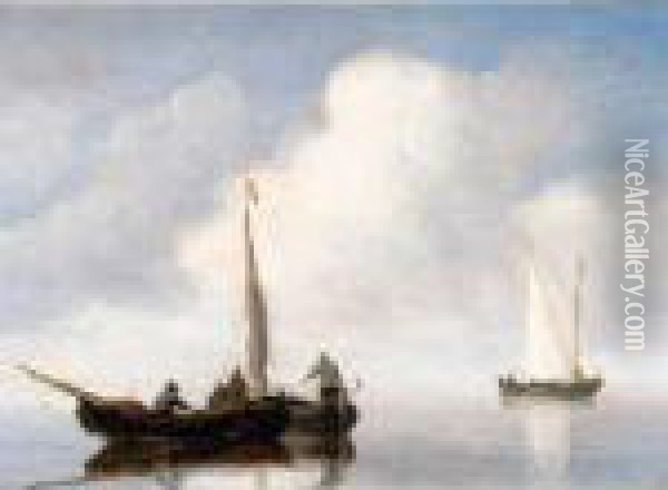Small Craft In A Calm Off The Dutch Coast Oil Painting - Willem van de, the Elder Velde