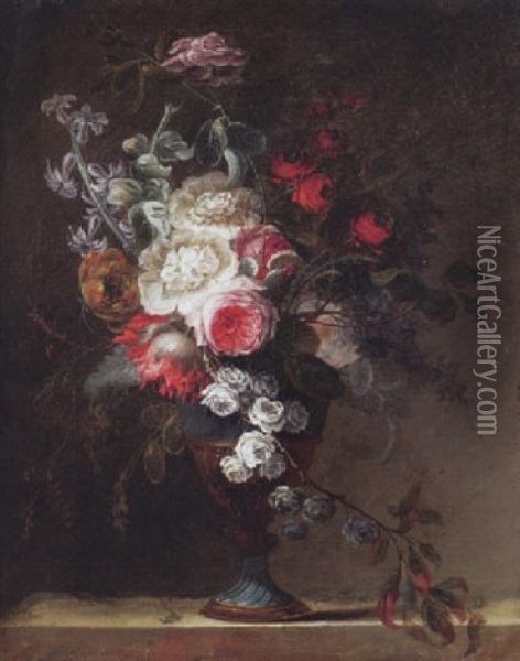 Blumenstrauss In Vase Auf Steinplatte Oil Painting - Nicolas Ricoeur