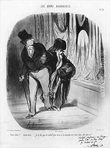 Series Les Bons Bourgeois Come along I am telling you the scarf you have at home is much more beautiful Oil Painting - Honore Daumier
