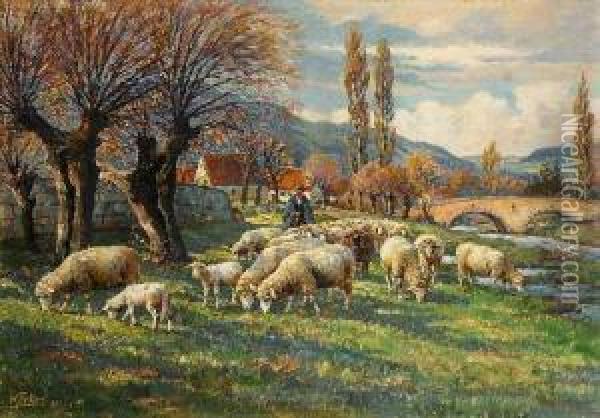 Schafer Mit Seiner Herde Oil Painting - Willy Tiedjen