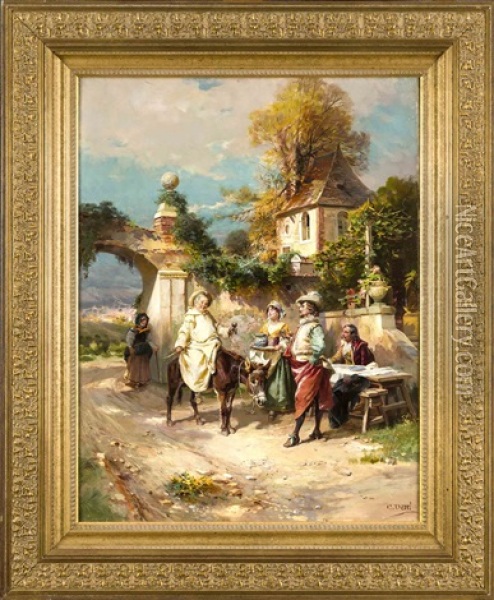 Frohlicher Empfang Eines Monchs Oil Painting - Cesare Auguste Detti