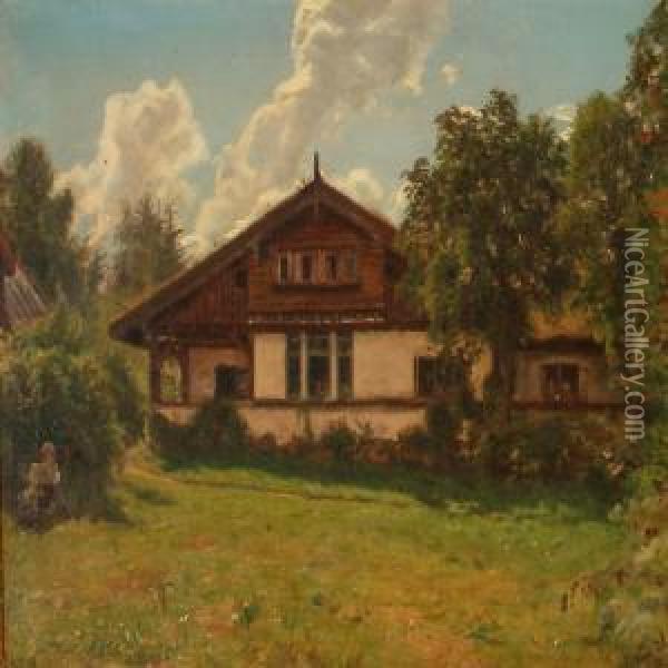 Summer Idyll With A Village House Oil Painting - Godfred B.W. Christensen
