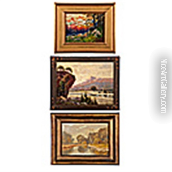 Western Landscapes And Indiana Landscape (3 Works) Oil Painting - Frank Joseph Girardin