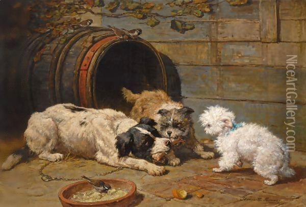 Hondenmaal Oil Painting - Henriette Ronner-Knip