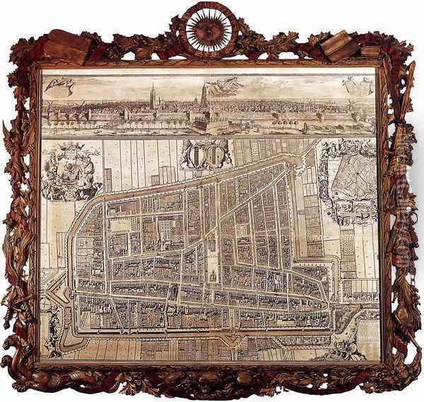Map and Profile of Delft 1729 Oil Painting - Johannes de Ram