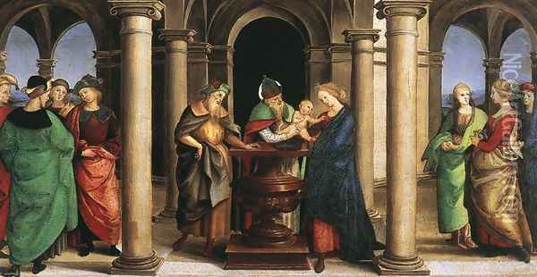 The Presentation in the Temple (Oddi altar, predella) Oil Painting - Raffaelo Sanzio