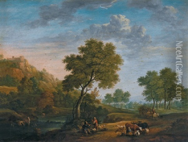 Baumbestandene Hugellandschaft Mit Hirtenstaffage Oil Painting - Johann Christian Brand
