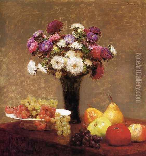 Asters and Fruit on a Table Oil Painting - Ignace Henri Jean Fantin-Latour