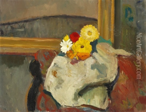Interior With A Flower Bouquet Oil Painting - Karl Isakson