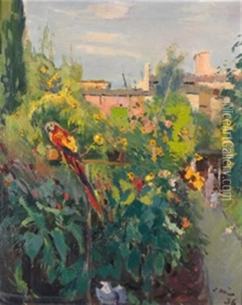 Jardin Con Loros Oil Painting - Joaquin Mir Trinxet