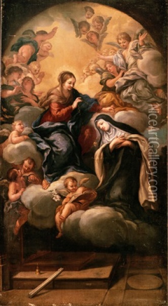 La Vergine Benedice Santa Margherita Da Cortona Oil Painting - Ciro Ferri