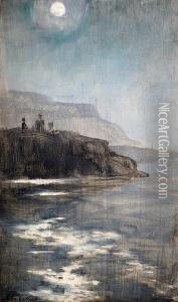 A Moonlit Coastline Oil Painting - John Maler Collier