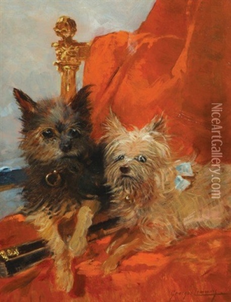 Two Terriers Oil Painting - Georges (Ferdinand) Lemmers
