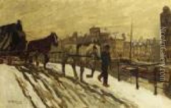 Sleperskar Op De Prinsengracht In De Sneeuw Oil Painting - George Hendrik Breitner