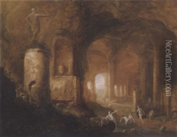 Grotte Mit Badenden Oil Painting - Abraham van Cuylenborch