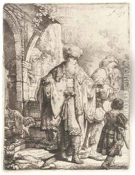 Abraham casting out Hagar and Ishmael Oil Painting - Rembrandt Van Rijn