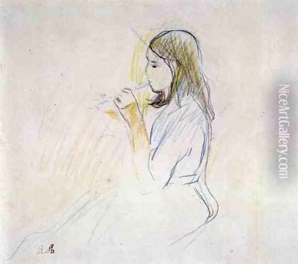 Manet's Daughter Playing the Recorder Oil Painting - Berthe Morisot