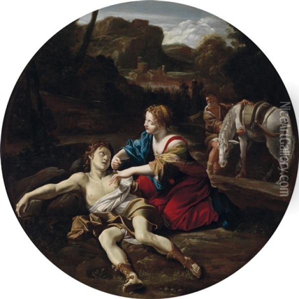 Angelica Pflegt Medoro Oil Painting - Giovanni Lanfranco